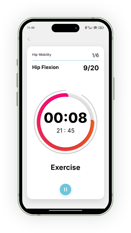 FlexSet timer screen on a phone